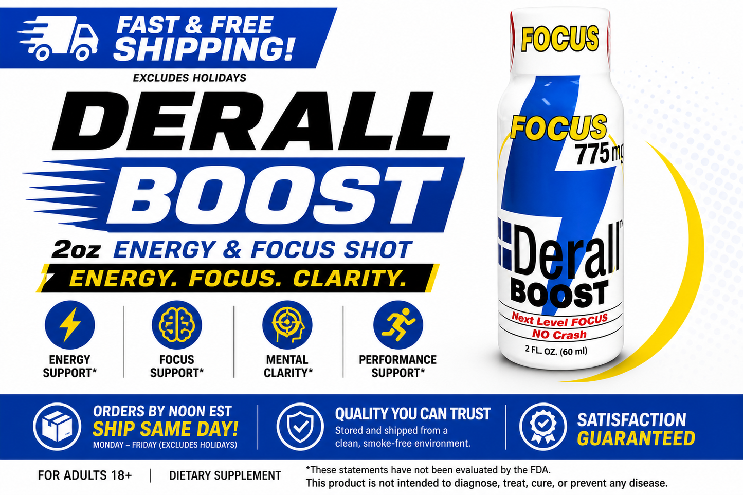 Derall Boost 2oz Energy Shot β 775mg Fast Acting Energy & Focus Support
