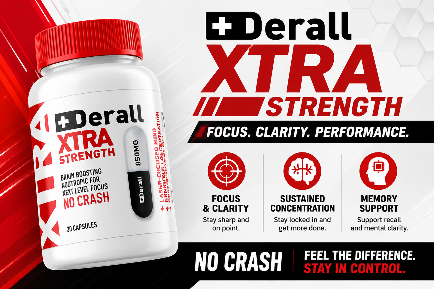 Derall XTRA Strength 1800mg – Focus & Clarity Support (30 Capsules)