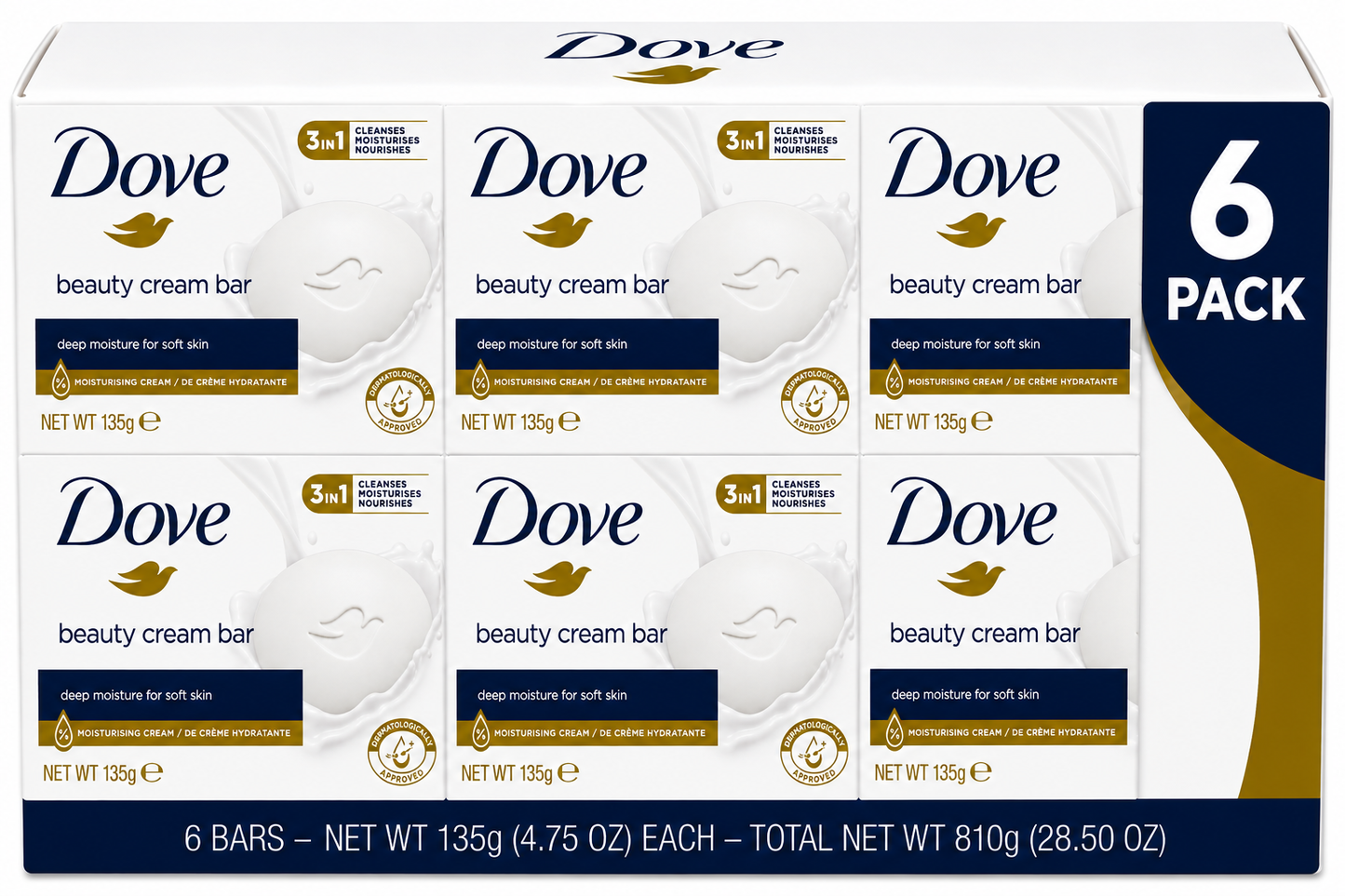 Dove Original Large Beauty Bar Soap – 4.75 oz (135 g)