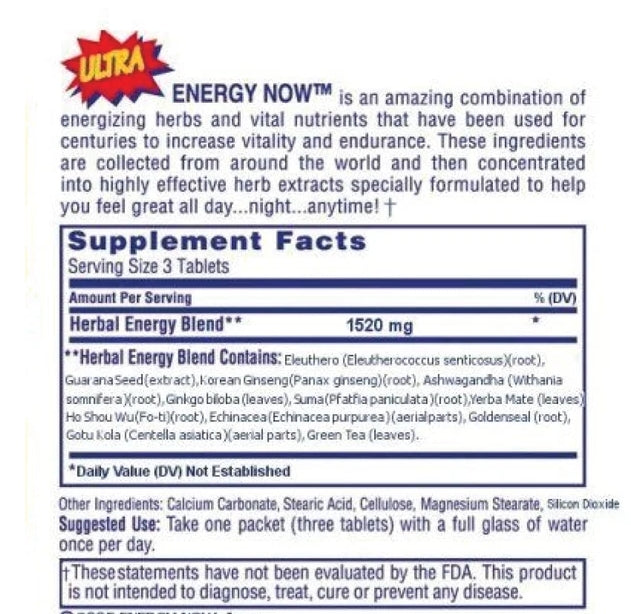 Ultra Energy Now Herbal Supplement Full Box