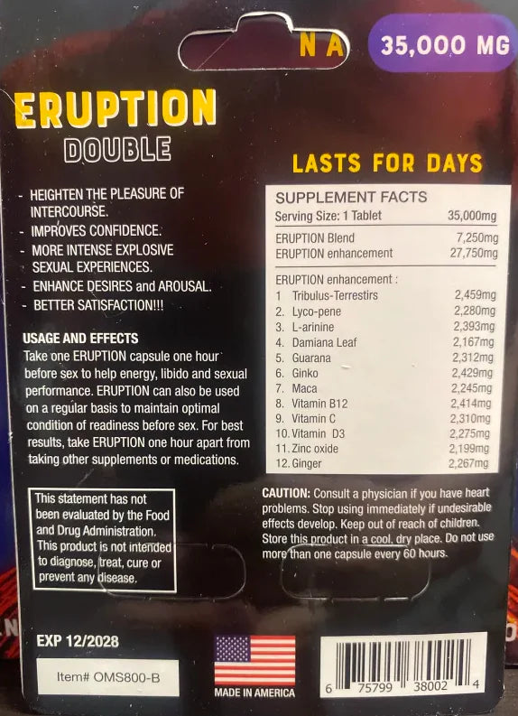 Eruption Male Vitality & Stamina Support Capsules – 35,000mg