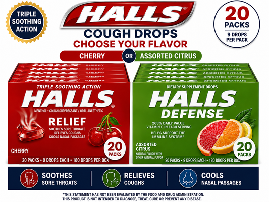 HALLS Cough Drops – 20 Packs of 9 (180 Drops)