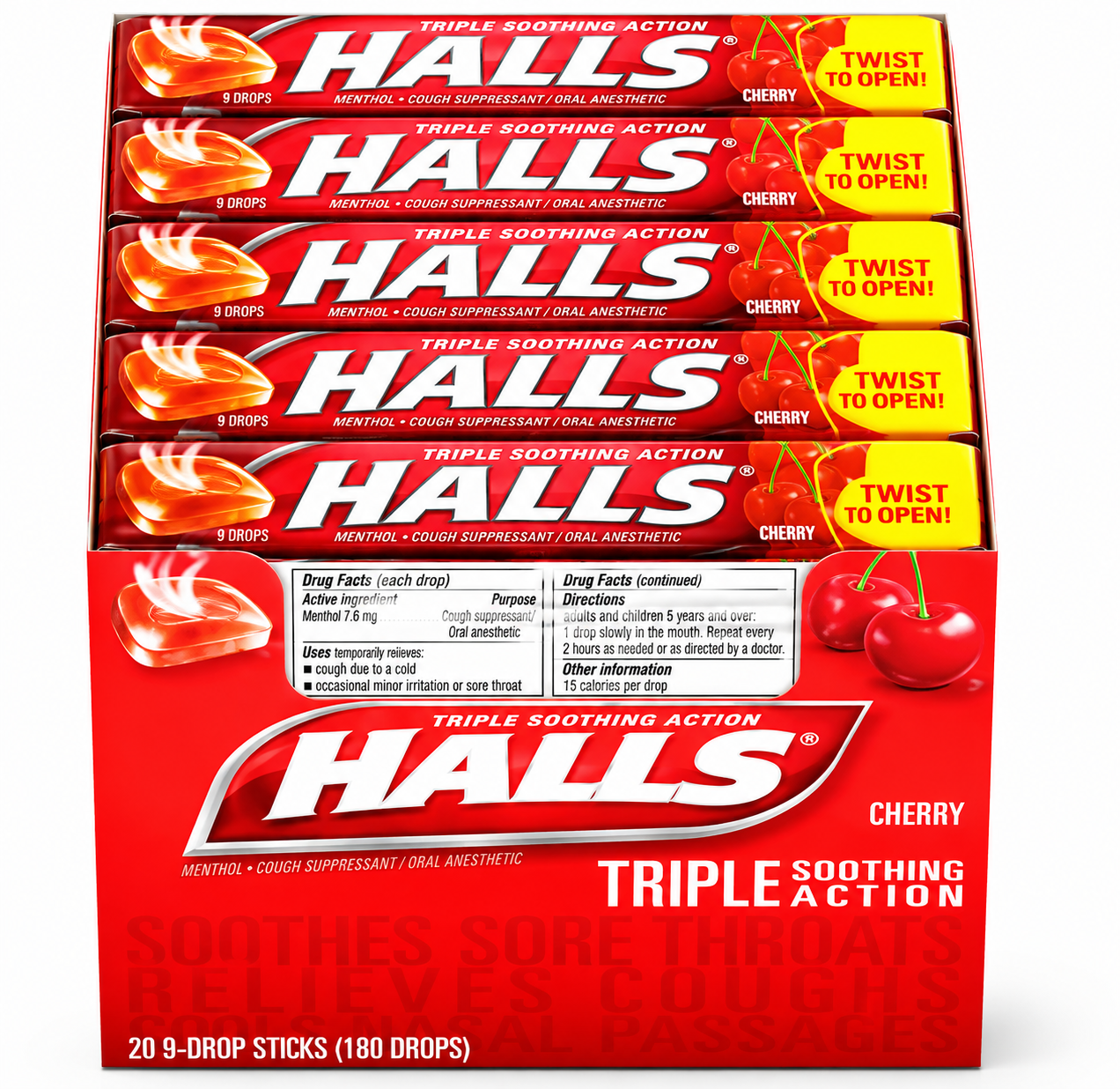 HALLS Cough Drops – 20 Packs of 9 (180 Drops)