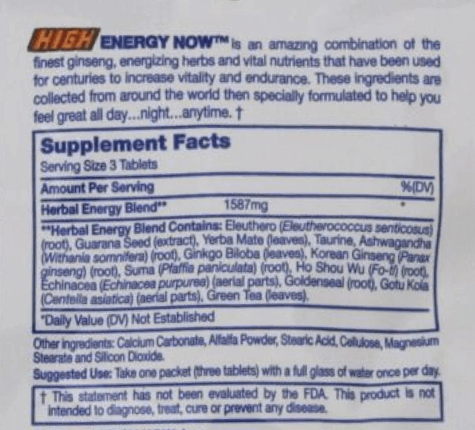 High Energy Now Herbal Supplement