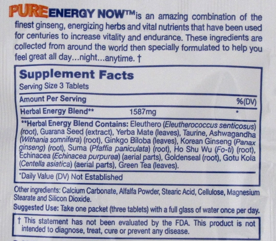 Pure Energy Now Herbal Supplement 2 Full Box 48 Packs 144 Tablets Total