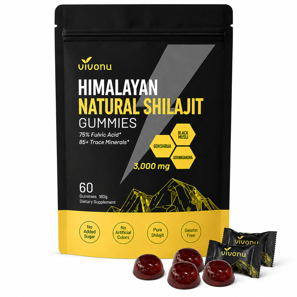 Nivonu Himalayan Natural Shilajit Gummies 3000mg 60 Count