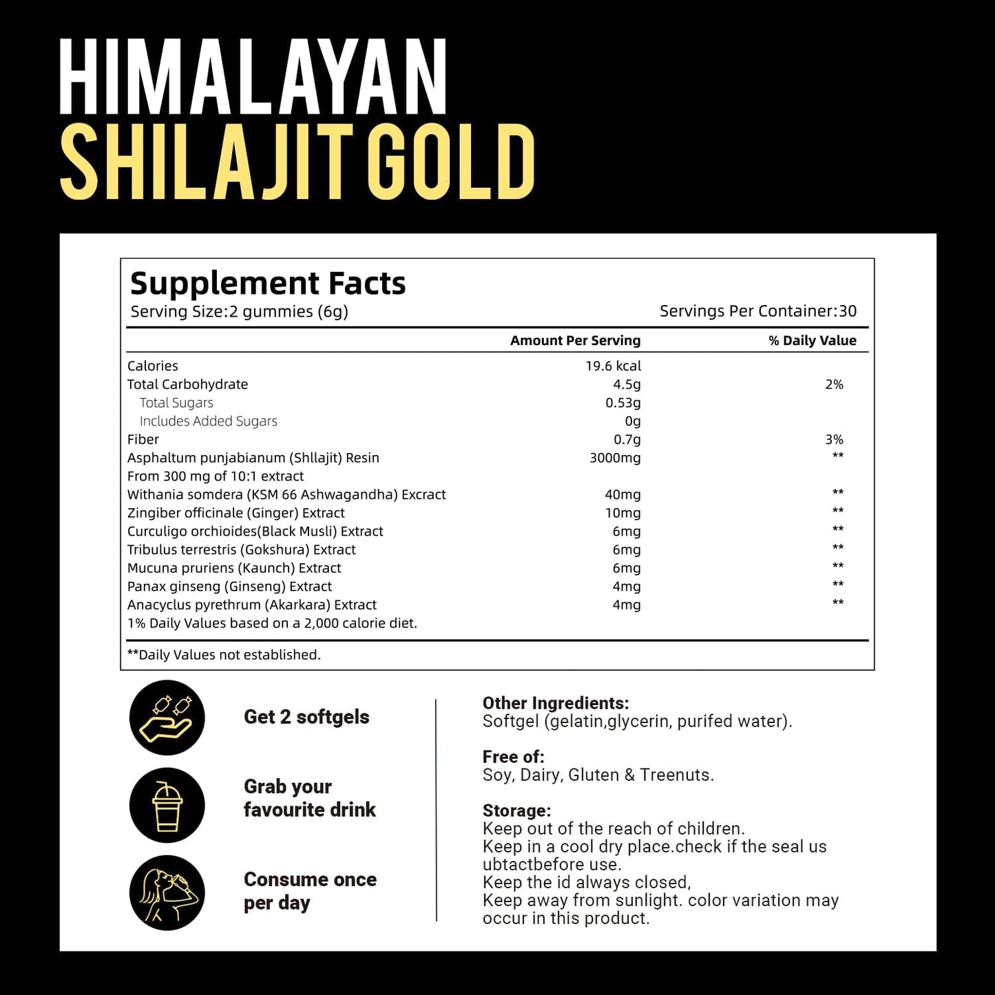 Nivonu Himalayan Natural Shilajit Gummies 3000mg 60 Count